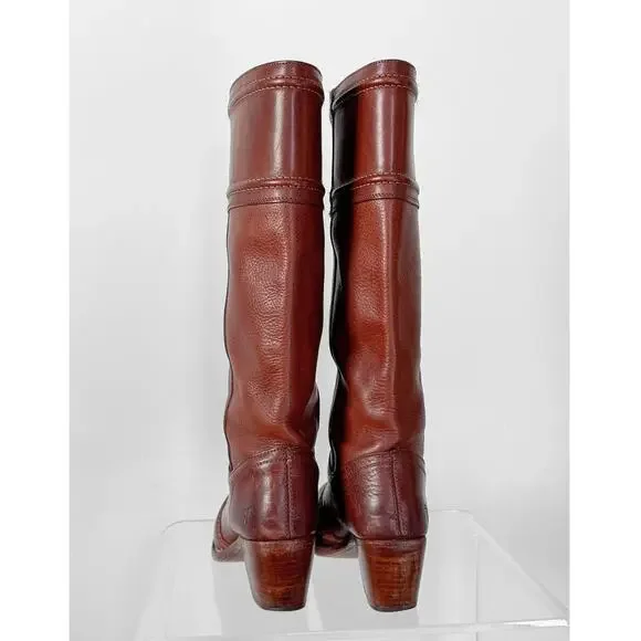 FRYE Jane Stitch Dark Brown Redwood Leather Riding Boots 77230 (8.5) - Picture 9 of 12